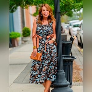 NEW!! Ultramarine Floral Sleeveless Dress with Bow Accents,Sz M, NWT